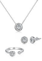 BRELLATO Set Runder Solitaire Kristall-Anhänger Ohrstecker Ring, Echt Silber-Kette 925 18K Rhodiniert, Ohrringe Kristall-Kette Halskette Zirkonia
