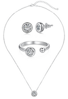 BRELLATO Set Runder Solitaire Kristall-Anhänger Ohrstecker Ring, Echt Silber-Kette 925 18K Rhodiniert, Ohrringe Kristall-Kette Halskette Zirkonia