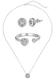 BRELLATO Set Runder Solitaire Kristall-Anhänger Ohrstecker Ring, Echt Silber-Kette 925 18K Rhodiniert, Ohrringe Kristall-Kette Halskette Zirkonia