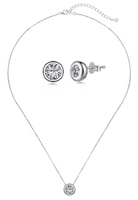 BRELLATO Set Runder Solitaire Kristall-Anhänger Ohrstecker Damen-Schmuck, Echt Silber-Kette 925 18K Rhodiniert, Ohrringe Kristall-Kette Halskette Zirkonia