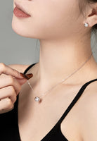BRELLATO Set Runder Solitaire Kristall-Anhänger Ohrstecker Damen-Schmuck, Echt Silber-Kette 925 18K Rhodiniert, Ohrringe Kristall-Kette Halskette Zirkonia