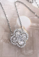 BRELLATO Kleeblatt Lucky Kristall-Anhänger Damen-Schmuck, Glücksklee Blume Echt Silber-Kette 925 18K Rhodiniert, Glücksbringer Symbol Talisman Hals-Kette Zirkonia