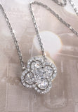 BRELLATO Kleeblatt Lucky Kristall-Anhänger Damen-Schmuck, Glücksklee Blume Echt Silber-Kette 925 18K Rhodiniert, Glücksbringer Symbol Talisman Hals-Kette Zirkonia