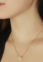 BRELLATO Kleeblatt Lucky Kristall-Anhänger Goldfarben, Glücksklee Blume Echt Silber-Kette 925 18K Gelbgold, Glücksbringer Symbol Talisman Hals-Kette Zirkonia