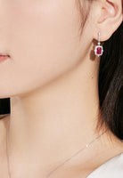 BRELLATO Vintage Ohrringe Rubin Roter Kristall, Ohrhänger Viereckig, Retro Damen-Schmuck Rote Kristall-Ohrstecker Zirkonia, Echt Silber 925 18K Rhodiniert