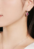 BRELLATO Vintage Ohrringe Rubin Roter Kristall, Ohrhänger Viereckig, Retro Damen-Schmuck Rote Kristall-Ohrstecker Zirkonia, Echt Silber 925 18K Rhodiniert