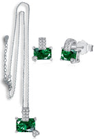 BRELLATO Set Herz-Anhänger Ohrstecker Grün Damen, Echt Silber-Kette 925 18K Rhodiniert, Grüne Ohrringe Herz-Kette Halskette Herz-Zirkonia