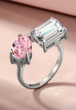 BRELLATO Rosa Pink Crushed Ice Cocktail-Ring, Statement-Ring Echt Silber 925, 18K Rhodiniert, Kristall-Ring Verlobungsring