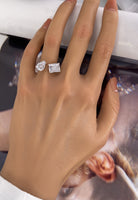 BRELLATO Crushed Ice Cocktail-Ring, Statement-Ring Echt Silber 925, 18K Rhodiniert, Kristall-Ring Verlobungsring