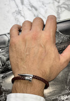 BRELLATO Retro Herren-Armband Clou et Vis Braun, Nagel & Schraube Edelstahl, Braunes Lederarmband Geflochten