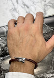 BRELLATO Retro Herren-Armband Clou et Vis Braun, Nagel & Schraube Edelstahl, Braunes Lederarmband Geflochten