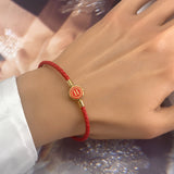 BRELLATO Astro Sternbild Sternzeichen Wassermann Armband Edelstahl Vergoldet, Tierkreiszeichen Rot Lederarmband Geflochten