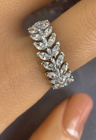 BRELLATO Band-Ring Eternity Pave Blätter, Echt Silber 925, 18K Rhodium Vergoldet, Kristall-Ring Memoire Memory Verlobungsring