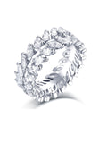 BRELLATO Band-Ring Eternity Pave Blätter, Echt Silber 925, 18K Rhodium Vergoldet, Kristall-Ring Memoire Memory Verlobungsring