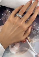 BRELLATO Band-Ring Eternity Pave Blätter, Echt Silber 925, 18K Rhodium Vergoldet, Kristall-Ring Memoire Memory Verlobungsring