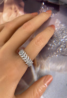 BRELLATO Band-Ring Eternity Pave Blätter, Echt Silber 925, 18K Rhodium Vergoldet, Kristall-Ring Memoire Memory Verlobungsring