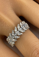 BRELLATO Band-Ring Eternity Pave Blätter, Echt Silber 925, 18K Rhodium Vergoldet, Kristall-Ring Memoire Memory Verlobungsring