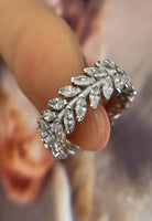 BRELLATO Band-Ring Eternity Pave Blätter, Echt Silber 925, 18K Rhodium Vergoldet, Kristall-Ring Memoire Memory Verlobungsring