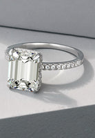 BRELLATO Cocktail-Ring, Echt Silber 925 18K Rhodiniert, Statementring Verlobungsring Cubic Zirkonia Emerald Facetten-Schliff