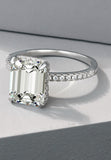 BRELLATO Cocktail-Ring, Echt Silber 925 18K Rhodiniert, Statementring Verlobungsring Cubic Zirkonia Emerald Facetten-Schliff