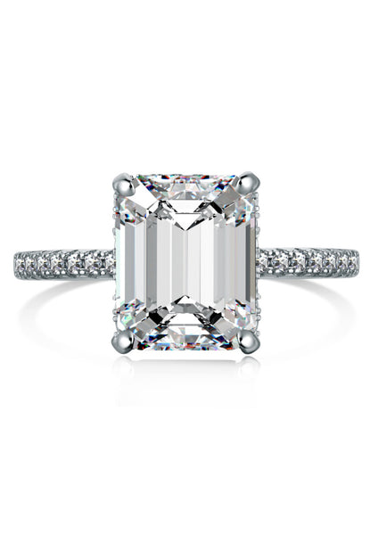 BRELLATO Cocktail-Ring, Echt Silber 925 18K Rhodiniert, Statementring Verlobungsring Cubic Zirkonia Emerald Facetten-Schliff