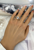 BRELLATO Cocktail-Ring, Echt Silber 925 18K Rhodiniert, Statementring Verlobungsring Cubic Zirkonia Emerald Facetten-Schliff