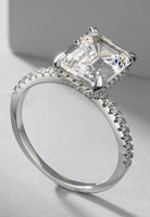 BRELLATO Cocktail-Ring, Echt Silber 925 18K Rhodiniert, Statementring Verlobungsring Cubic Zirkonia Emerald Facetten-Schliff