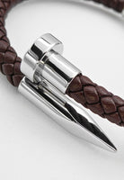 BRELLATO Retro Herren-Armband Clou et Vis Braun, Nagel & Schraube Edelstahl, Braunes Lederarmband Geflochten