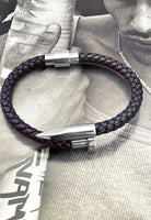 BRELLATO Retro Herren-Armband Clou et Vis Stahl-Blau, Nagel & Schraube Edelstahl, Blaues Lederarmband Geflochten