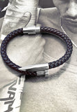 BRELLATO Retro Herren-Armband Clou et Vis Stahl-Blau, Nagel & Schraube Edelstahl, Blaues Lederarmband Geflochten