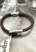 BRELLATO Retro Herren-Armband Clou et Vis Braun, Nagel & Schraube Edelstahl, Braunes Lederarmband Geflochten