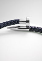 BRELLATO Retro Herren-Armband Clou et Vis Stahl-Blau, Nagel & Schraube Edelstahl, Blaues Lederarmband Geflochten