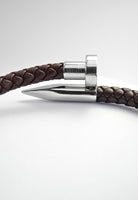 BRELLATO Retro Herren-Armband Clou et Vis Braun, Nagel & Schraube Edelstahl, Braunes Lederarmband Geflochten