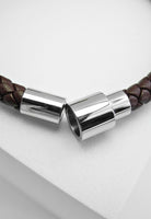 BRELLATO Retro Herren-Armband Clou et Vis Braun, Nagel & Schraube Edelstahl, Braunes Lederarmband Geflochten