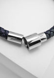 BRELLATO Retro Herren-Armband Clou et Vis Stahl-Blau, Nagel & Schraube Edelstahl, Blaues Lederarmband Geflochten