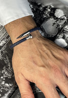 BRELLATO Retro Herren-Armband Clou et Vis Stahl-Blau, Nagel & Schraube Edelstahl, Blaues Lederarmband Geflochten