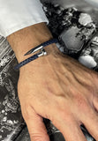 BRELLATO Retro Herren-Armband Clou et Vis Stahl-Blau, Nagel & Schraube Edelstahl, Blaues Lederarmband Geflochten
