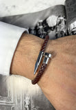 BRELLATO Retro Herren-Armband Clou et Vis Braun, Nagel & Schraube Edelstahl, Braunes Lederarmband Geflochten