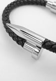 BRELLATO Retro Herren-Armband Clou et Vis Schwarz, Nagel & Schraube Edelstahl, Schwarzes Lederarmband Geflochten
