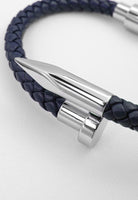 BRELLATO Retro Herren-Armband Clou et Vis Stahl-Blau, Nagel & Schraube Edelstahl, Blaues Lederarmband Geflochten