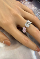 BRELLATO Rosa Pink Crushed Ice Cocktail-Ring, Statement-Ring Echt Silber 925, 18K Rhodiniert, Kristall-Ring Verlobungsring