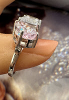 BRELLATO Rosa Pink Crushed Ice Cocktail-Ring, Statement-Ring Echt Silber 925, 18K Rhodiniert, Kristall-Ring Verlobungsring