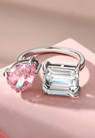 BRELLATO Rosa Pink Crushed Ice Cocktail-Ring, Statement-Ring Echt Silber 925, 18K Rhodiniert, Kristall-Ring Verlobungsring