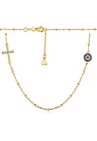 BRELLATO Evil Eye Halskette Damen, Nazar Böses Blaues Auge Schutz-Symbol Anhänger, Echt Silber-Kette 925 18K Gelbgold, Zirkonia Kreuz