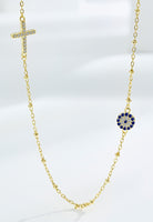 BRELLATO Evil Eye Halskette Damen, Nazar Böses Blaues Auge Schutz-Symbol Anhänger, Echt Silber-Kette 925 18K Gelbgold, Zirkonia Kreuz