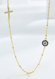 BRELLATO Evil Eye Halskette Damen, Nazar Böses Blaues Auge Schutz-Symbol Anhänger, Echt Silber-Kette 925 18K Gelbgold, Zirkonia Kreuz