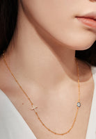 BRELLATO Evil Eye Halskette Damen, Nazar Böses Blaues Auge Schutz-Symbol Anhänger, Echt Silber-Kette 925 18K Gelbgold, Zirkonia Kreuz