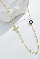 BRELLATO Evil Eye Halskette Damen, Nazar Böses Blaues Auge Schutz-Symbol Anhänger, Echt Silber-Kette 925 18K Gelbgold, Zirkonia Kreuz
