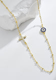 BRELLATO Evil Eye Halskette Damen, Nazar Böses Blaues Auge Schutz-Symbol Anhänger, Echt Silber-Kette 925 18K Gelbgold, Zirkonia Kreuz