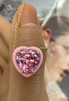 BRELLATO Herz-Anhänger Pink Rosa Geschenk Freundin Teenager Kinder, Echt Silber-Kette 925 Vergoldet Emailliert, Herz-Kette Kids Halskette Herz-Zirkonia Emaille